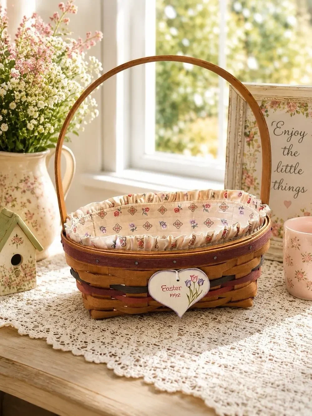 Longaberger Easter Basket 1992 Liner & Protector & Charm